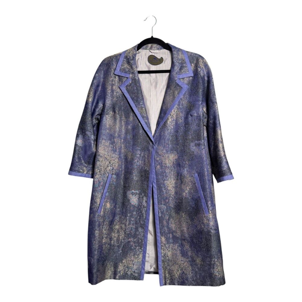 Etro Purple Overcoat Jacquard Silk Long Line Coat Size IT 44 US 8